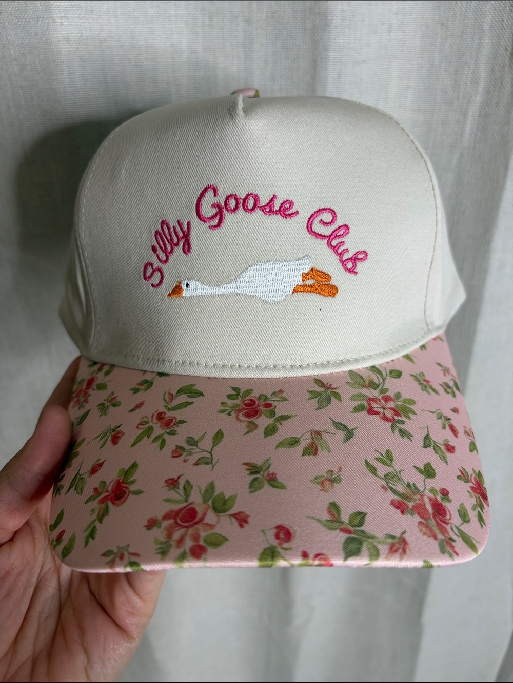 C.C Cream & Pink 'Silly Goose Club' Floral Baseball Cap